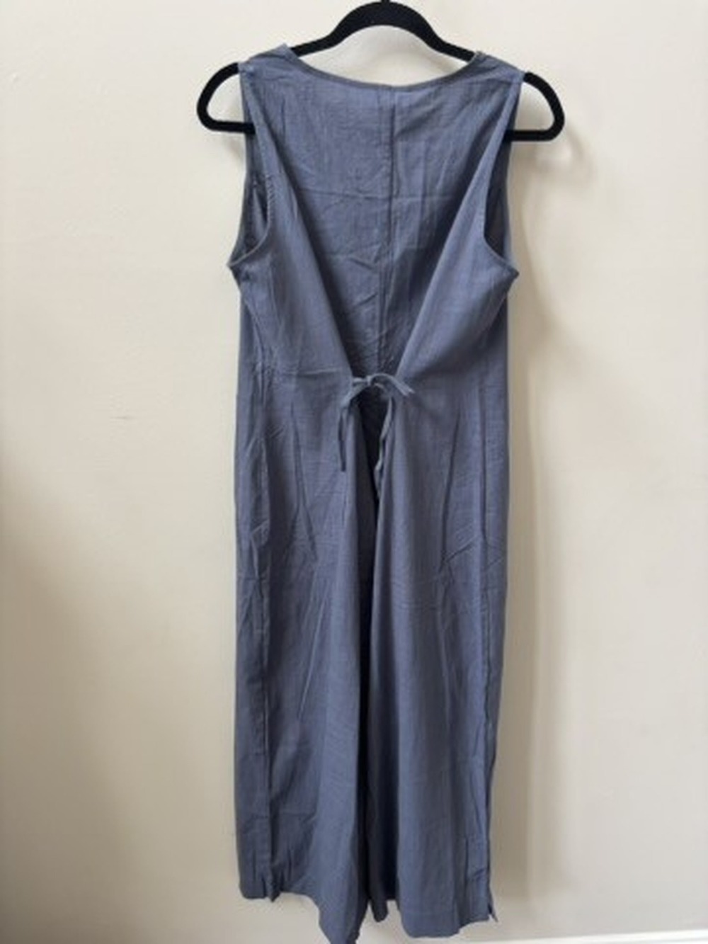 Cotton Linen Chambray Sleeveless Wide Leg Jumpsuit Size Medium - Picture 3 of 7